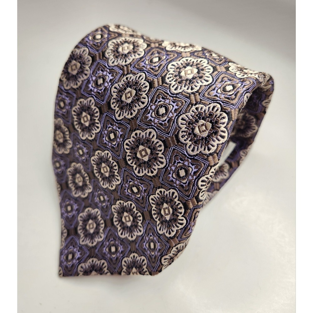 Zanetti Men's‎ Geometric Tie 60"x3.5" Made in Italy 100% Silk Black Purple